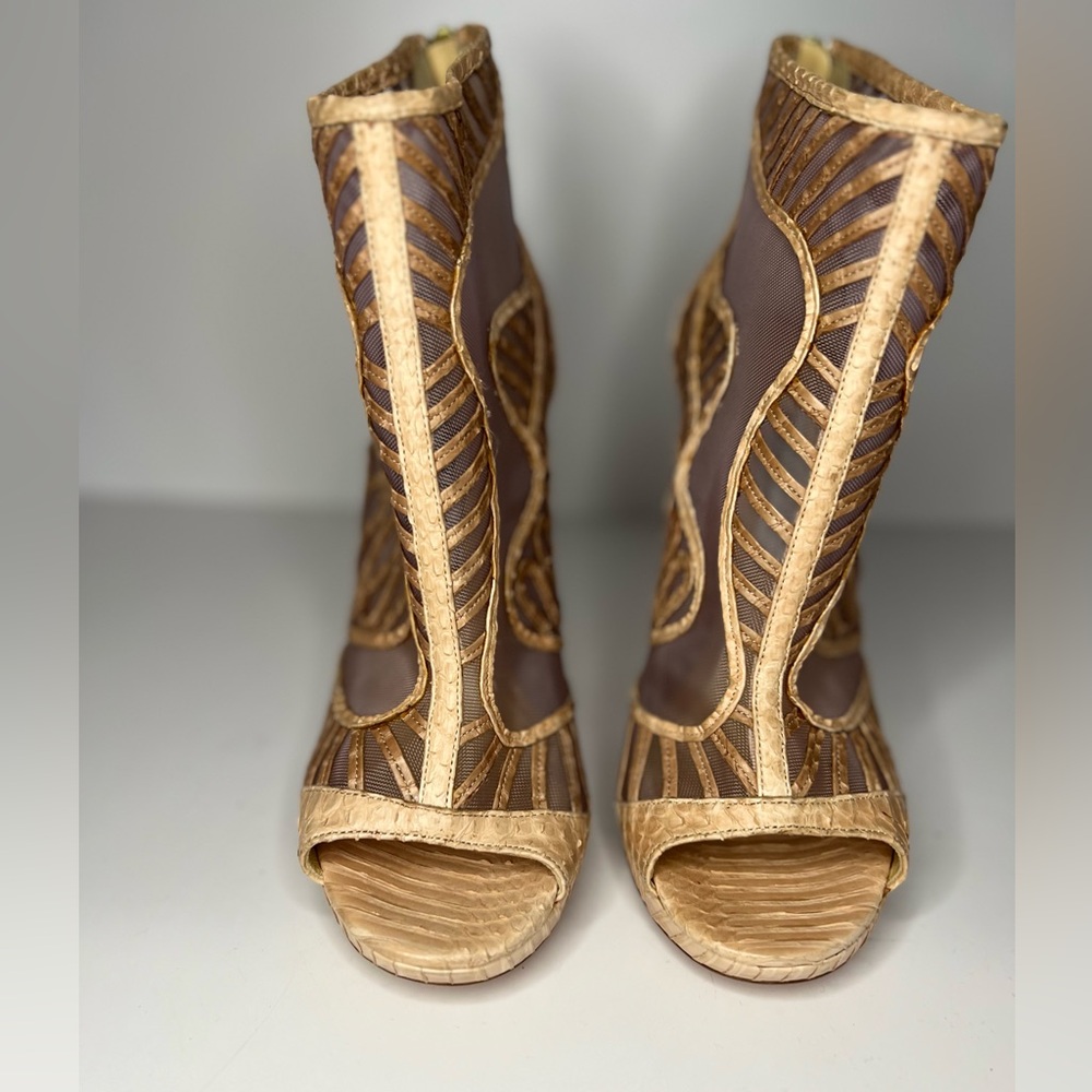 Jimmy Choo Beige Python And Mesh Open Toe Platfor… - image 3